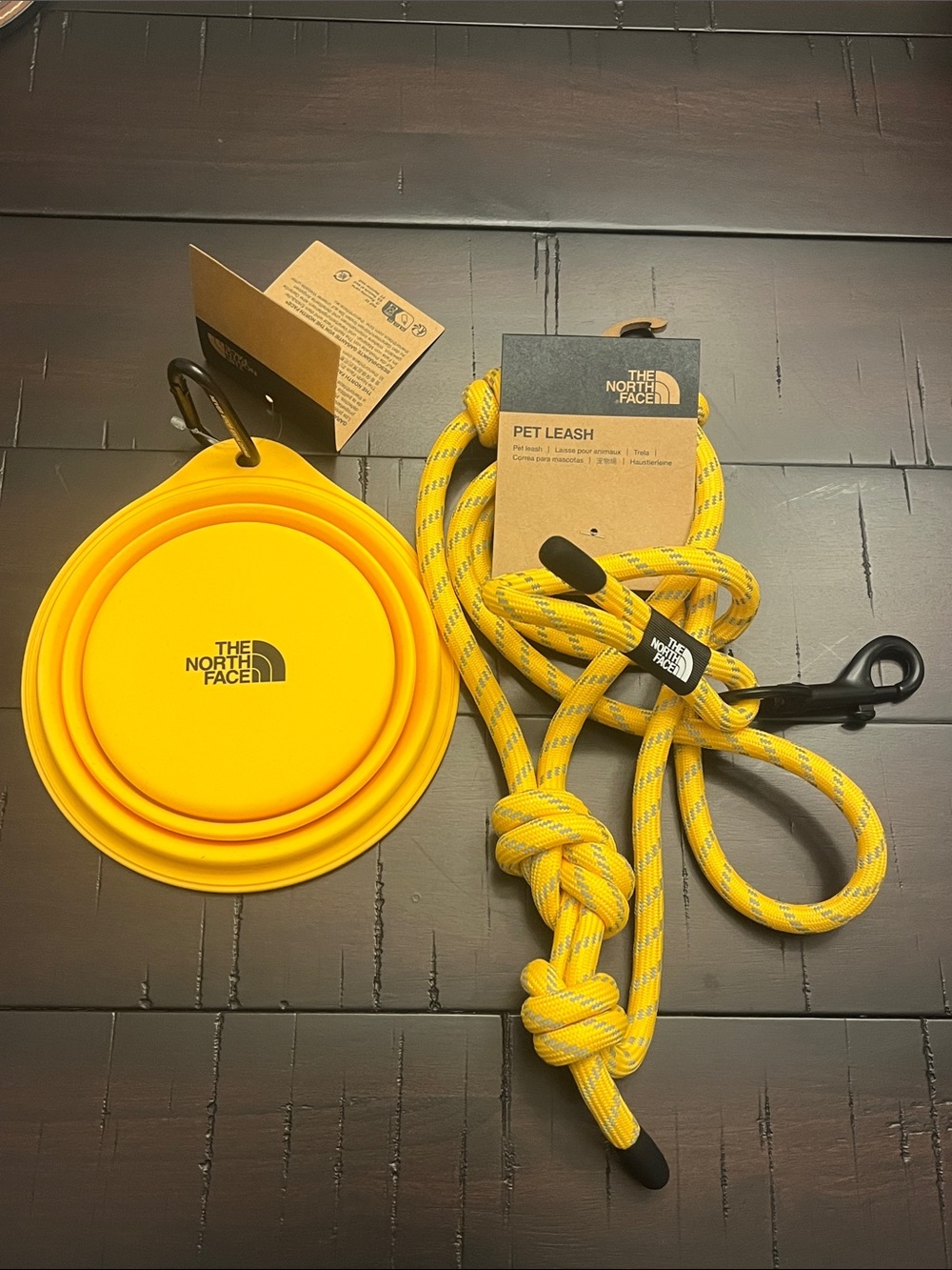 The North Face Dog Pet Leash 60” + Collapsible Travel Bowl Summit Gold new